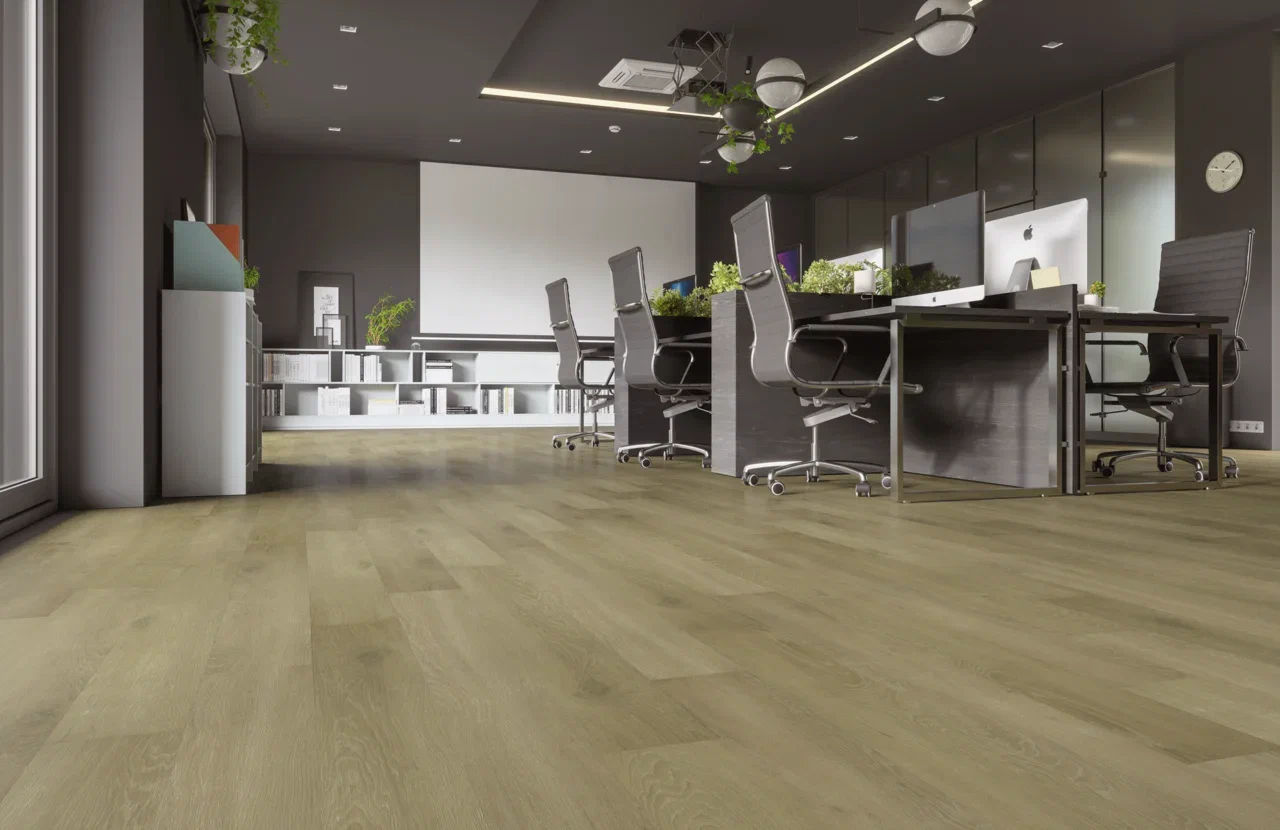 Кварцвиниловый SPC ламинат Home Expert Natural Дуб Волшебный лес 2185-12 1220×150×3,5 фото в интерьере